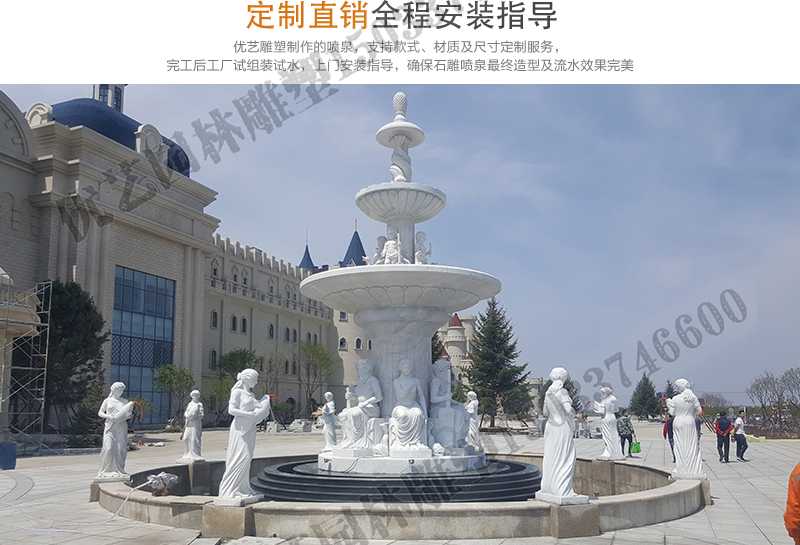 大理石景觀噴泉安裝，如何安裝大型景觀噴泉，定制石雕噴泉工廠