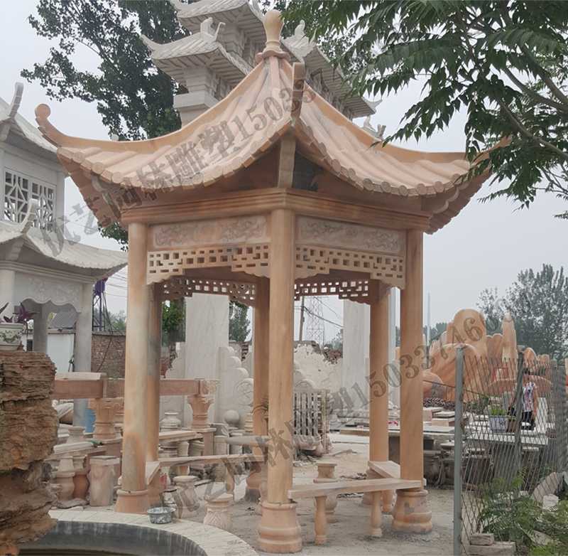 中式大理石涼亭，石雕景觀亭子，石雕六角亭子廠家