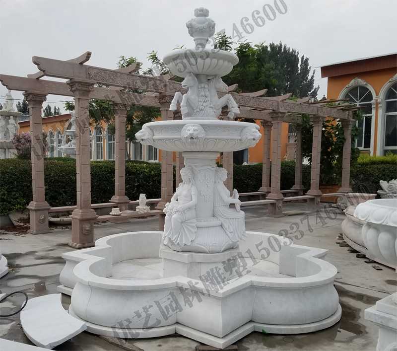 大理石噴泉，歐式人物動物噴泉，室外景觀噴泉定制
