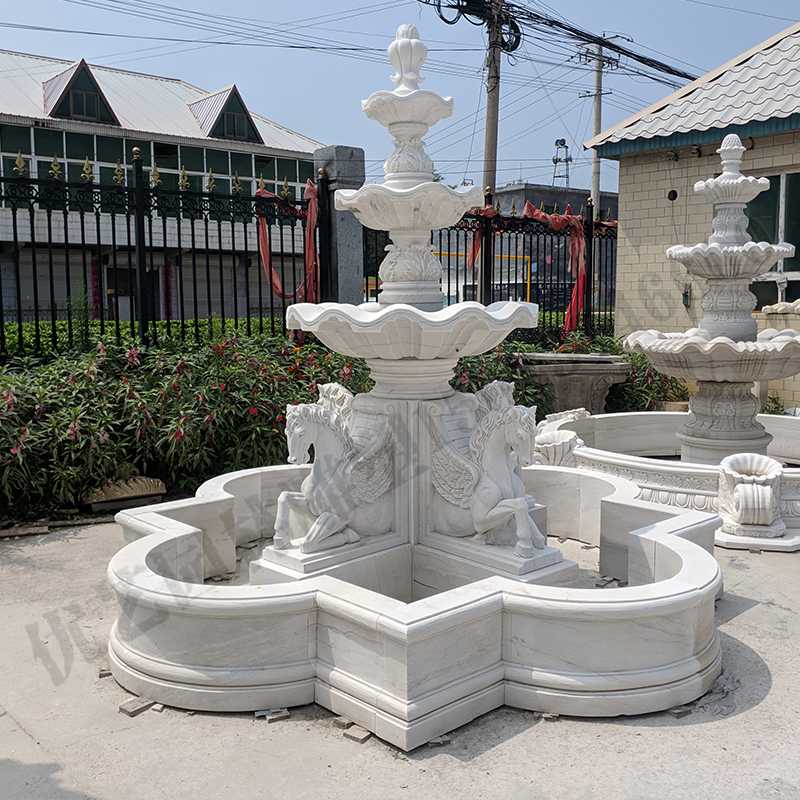 景觀雕塑定制，石雕噴泉廠家，歐式白馬石雕噴泉