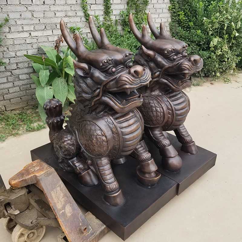 銅麒麟雕塑，銅麒麟擺件，鎮(zhèn)宅風(fēng)水麒麟