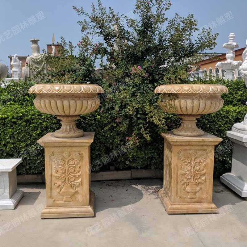 石雕景觀花盆，花園石材花缽